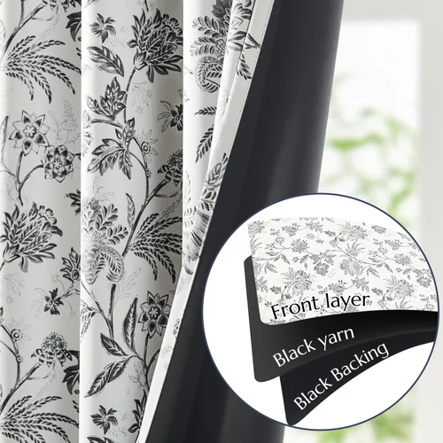 Miniatura 3 de jinchan Cortinas Opacas Florales para Dormitorio, 63 Pulgadas de Largo Cortinas Opacas con Estampado de Flores, Estilo Campo Francés con Pestañas