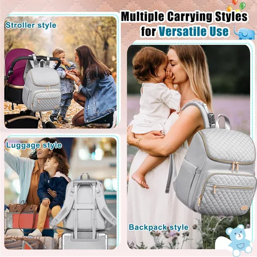 Miniatura 7 de Weitars Mochila para pañales grande con cambiador, mochila para pañales de viaje, bolsa de bebé para niños y niñas, correas de cochecito, 5 Gris