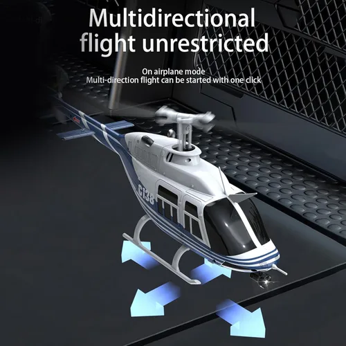 Miniatura 8 de Helicóptero de control remoto Authticar C138, helicóptero Bell206 2.4GHz 4CH de una sola hélice Aileron RC Avión con un clic para despegar y Azul