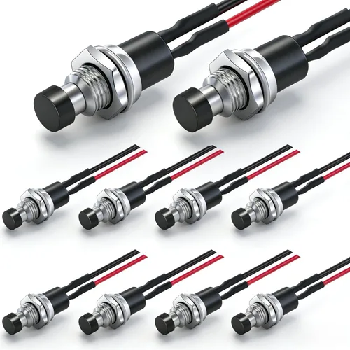 Miniatura 22 de Twidec/6 piezas de interruptores de botón momentáneo SPST AC250V/3A AC125V/6A mini apagado(encendido) en negro + rojo con cables presoldados Negro