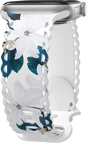 Miniatura 8 de Correa de encaje floral compatible con Apple Watch de 40mm 44mm 46mm 41mm 45mm 38mm 42mm 49mm, mujeres, correa deportiva de repuesto de silicona E