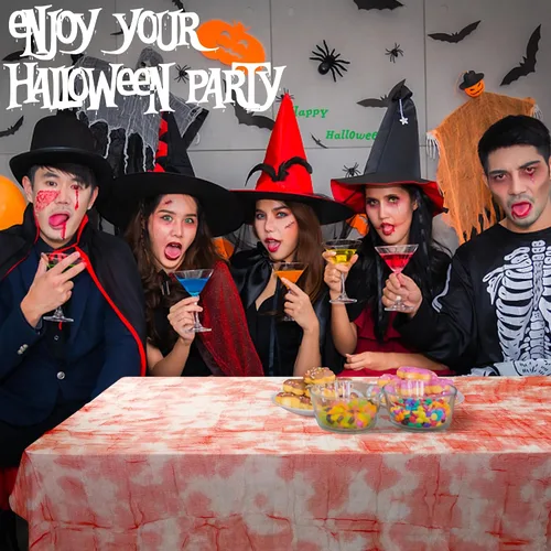 Miniatura 7 de 3 manteles rectangulares de gasa sangrienta de Halloween, 85 x 60 pulgadas, mantel rectangular con estampado de manos sangrientas, mantel de mesa