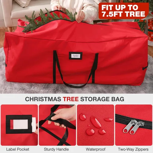 Miniatura 4 de Paquete de 3 bolsas de almacenamiento para árbol de Navidad, para árboles artificiales de hasta 7.5 pies, duraderas e impermeables con asas de Rojo