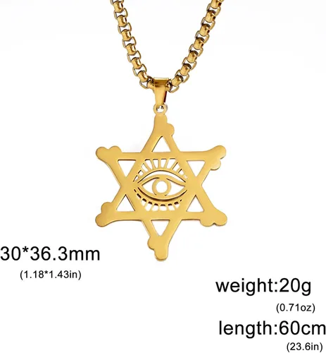 Miniatura 30 de EUEAVAN Collar con dije de estrella de David contra el mal de ojo de seis puntas con dije de estrella de David, hexagrama demoníaco religioso