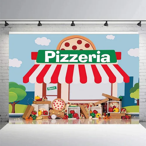 Miniatura 3 de Fondo de fiesta de pizza para niños, tema de cocina, pancarta para fiesta de cumpleaños, pizzería, tienda de comida, verduras, fondo de chef, postre
