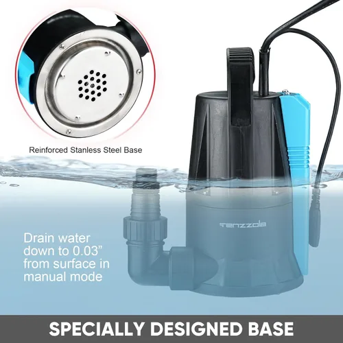 Miniatura 4 de Bomba de sumidero, bomba de agua sumergible automática de 1/3 HP 1850 GPH, bomba de eliminación de agua eléctrica portátil de bajo nivel