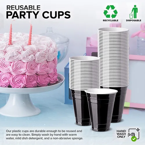Miniatura 6 de Stock Your Home Vasos de plástico negros desechables, 16 onzas (50 unidades) resistentes, paquete de vasos grandes para fiesta, paquete a granel