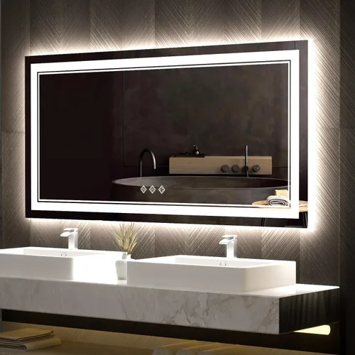 Miniatura 11 de Espejo LED, 20 x 28 pulgadas, gradiente frontal y retroiluminado LED, espejo de baño LED de 3 colores regulables CRI>90, IP54, espejo de baño