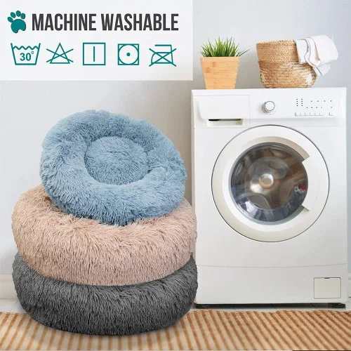 Miniatura 8 de PetAmi Cama calmante para perros y gatos pequeños y medianos, 23 camas redondas en forma de dona, cama lavable y esponjosa de piel sintética