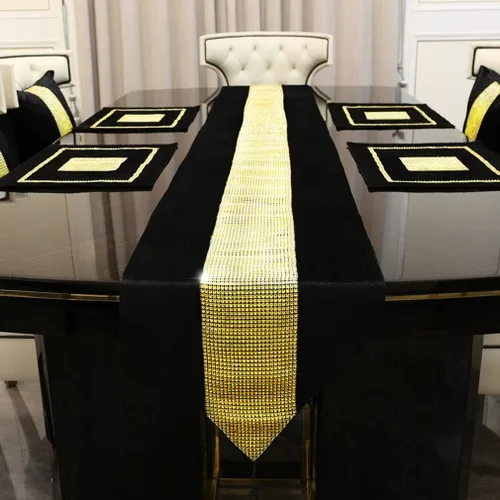 Miniatura 2 de Juego de 2 manteles individuales de Navidad, manteles individuales para mesa de comedor, lentejuelas doradas, diamantes de imitación, color negro