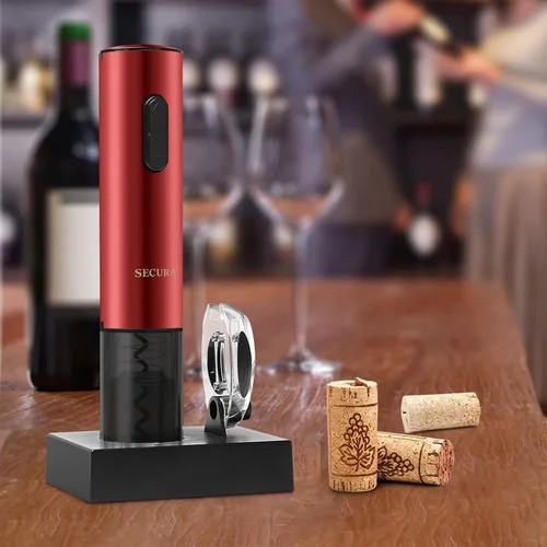Miniatura 6 de Secura Abridor de vino eléctrico, sacacorchos eléctrico automático de botellas de vino con cortador de papel de aluminio, recargable (rojo)