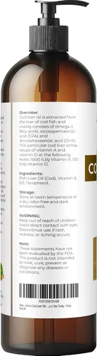 Miniatura 3 de velona Aceite de hígado de bacalao – 8 onzas líquidas 1,000A/100D UI/g Omega 3 Vitaminas A y D3 Aceite nórdico de origen sostenible del Ártico