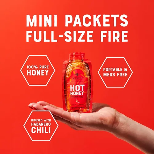 Miniatura 3 de Nate's Hot Honey Minis - Miel caliente de una sola porción - Relleno de calcetines navideños - Paquetes de 0.49 onzas, caja de 20