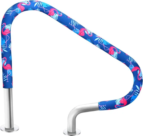Miniatura 8 de Junkin Cubierta para pasamanos de piscina de 4 pies, estampado de flamenco tropical, para piscinas enterradas, barandilla de mano, asas de escalera