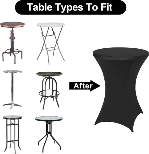 Miniatura 6 de FestiCorp Paquete de 10 manteles de elastano negro para mesa de cóctel, manteles redondos elásticos para fiestas, DJ, bares, bodas, cumpleaños