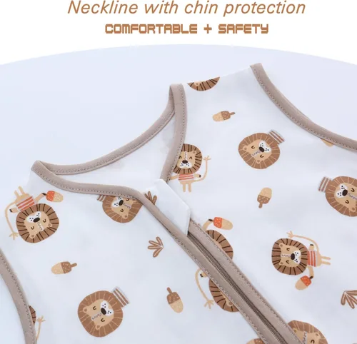 Miniatura 4 de Miracle Baby Saco de dormir con pies - 0.5 TOG 100% algodón transpirable, diseño sin mangas, saco de dormir para bebé León