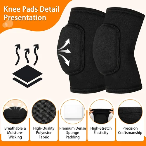 Miniatura 3 de Rodilleras de voleibol, 2 pares de rodilleras de voleibol para niñas, rodilleras para mujeres, jóvenes y niños, rodilleras negras suaves