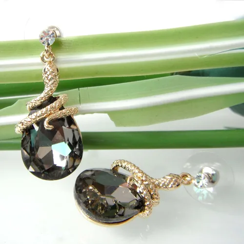 Miniatura 40 de Navachi Pendientes colgantes de gota de serpiente con forma de pera multicolor de cristal chapado en oro de 18 quilates