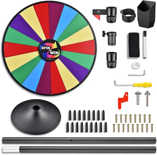 Miniatura 9 de WinSpin Rueda de premio resistente de 36 pulgadas, doble uso, ajustable, soporte de mesa y piso, rueda grande de la fortuna con marcador de borrado