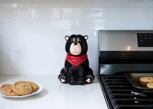 Miniatura 6 de Black Bear - Frasco de cerámica de dolomita de 10 x 7.9 pulgadas para galletas y dulces de uso diario con tapa hermética: perfecto para botes
