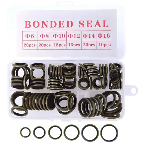 Kit de 100 piezas de arandelas de sellado de metal con unión NBR, 6 variedades (M6, M8, M10, M12, M14, M16) para automoción, bombas, sistemas de