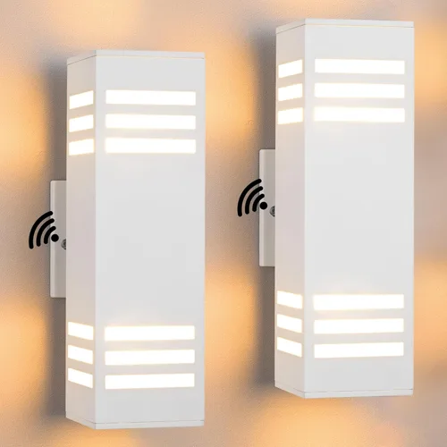Miniatura 9 de Housen Solutions Paquete de 2 lámparas LED para exteriores del anochecer al amanecer arriba abajo, luces de pared para exteriores con 4 bombillas