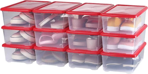 Contenedores de almacenamiento apilables de plástico transparente con tapas, cajas de almacenamiento de plástico con tapas, 12 paquetes de 6 cuartos