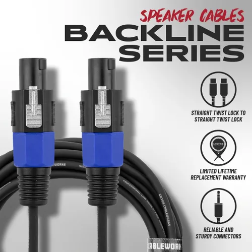 Miniatura 5 de Cableworks Por Gator Cases Backline Series Conector de bloqueo giratorio estándar de 25 pies a conector de bloqueo giratorio Cable de altavoz