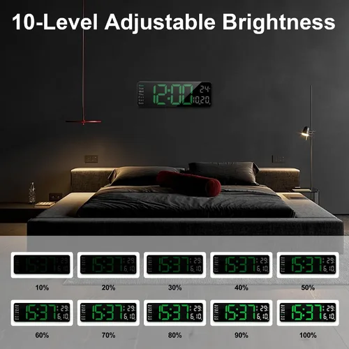 Miniatura 6 de Lafocuse Reloj de pared digital silencioso de 13 pulgadas, pantalla grande verde con fecha y semana, reloj LED con control remoto para decoración