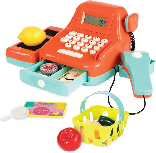Battat - Caja registradora interactiva para niños con escáner y sonidos - Set de juego de 26 piezas para simular compras con escáner iluminado,
