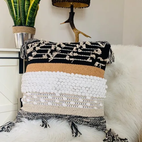 Miniatura 5 de Funda de almohada COZYDEKO estilo boho, de 18 x 18 pulgadas, almohadas decorativas marroquíes rústicas bohemias con acentos copetados, algodón