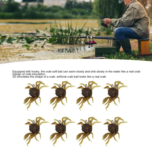 Miniatura 4 de 8 cebos artificiales de cangrejo, señuelo de cangrejo cranka con ganchos afilados, accesorio de aparejos de pesca, amarillo marrón