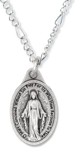 Miniatura 7 de Caritas et Fides Paquete de 25 medallas milagrosas a granel (1 pulgada, plata oxidada), hechas en Italia – Colgante de María para collar, colgante