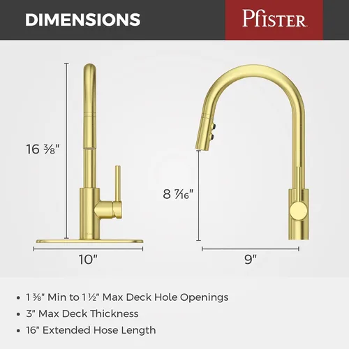 Miniatura 2 de Pfister Stellen - Grifo de cocina con pulverizador extraíble, de una sola manija, de alto arco, acabado en oro cepillado, LG529SABG