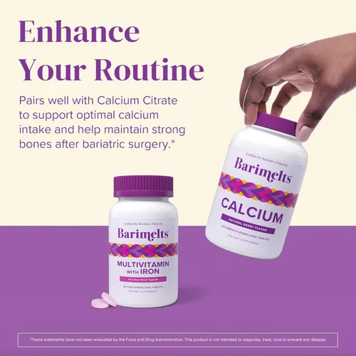 Miniatura 7 de BariMelts Multivitamínico bariátrico con hierro, 60 tabletas de disolución rápida (suministro para 1 mes), vitaminas bariátricas sin azúcar