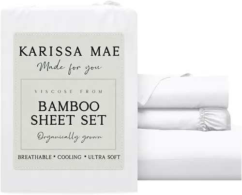 KARISSA MAE Juego de sábanas tamaño individual de viscosa de bambú refrescante, 100% cultivadas orgánicamente, bolsillo profundo de 18 pulgadas,