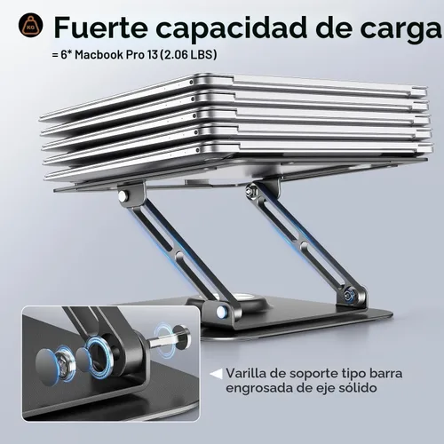 Miniatura 5 de JOYEKY Soporte para computadora portátil para escritorio, soporte de computadora ajustable con base giratoria de 360°, elevador ergonómico para Gris