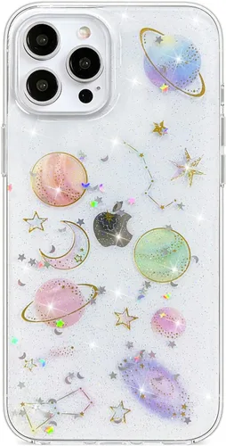 Miniatura 26 de Abbery - Funda diseñada para iPhone 12/12 Pro con purpurina, transparente y linda con diseño de mariposa, correa para la muñeca, brillante