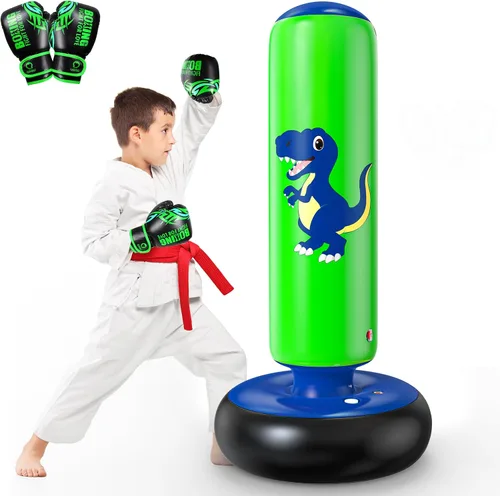 Miniatura 10 de QPAU Saco de boxeo inflable, bolsa de boxeo inflable estable de 48 pulgadas para 3-6 niños, juguete de dinosaurio y regalos para niños y niñas
