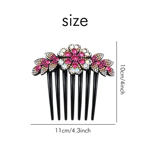 Miniatura 5 de Lawie Paquete de 6 peines de pelo de lujo con purpurina brillante y diseño de hojas de flores y diamantes de imitación negros laterales franceses