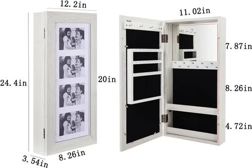 Miniatura 4 de Bonnlo Armario de joyería con marco de fotos, 23.62 x 11.81 x 3.55 pulgadas, armario de almacenamiento de llaves, montaje en pared