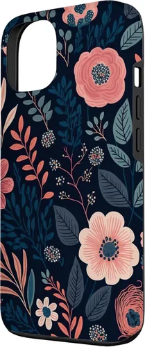 Miniatura 2 de Boho Navy Blue and Pink Floral Botanical Pattern Flower Art Case for iPhone 17