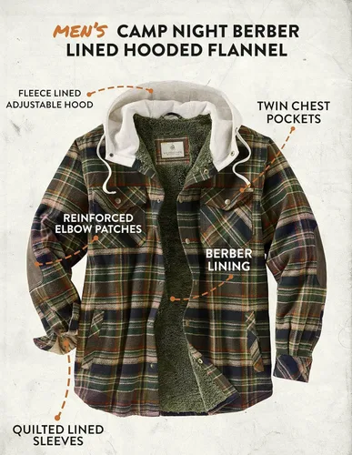 Miniatura 4 de Legendary Whitetails Men's Camp Night Berber Lined Hooded Flannel Shirt Jacket