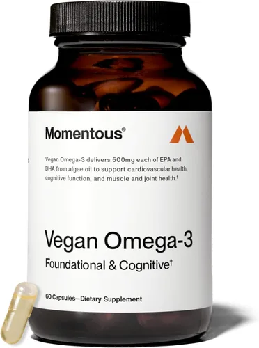 Momentous Omega-3 vegano - Suplemento EPA y DHA a base de plantas para hombres y mujeres - Procedente de aceite de algas - Apoya la salud del