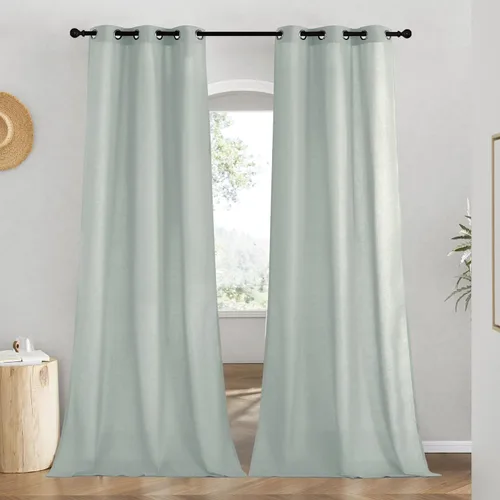 Miniatura 69 de NICETOWN Cortinas de lino natural con textura de lino para dormitorio, mezcla de lino rústica con ojales en la parte superior, semitransparentes