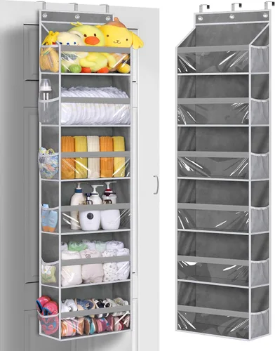 Miniatura 9 de MISSLO Organizador de almacenamiento para la parte trasera de la puerta, colgante con 6 bolsillos grandes, 12 bolsillos laterales, organizador