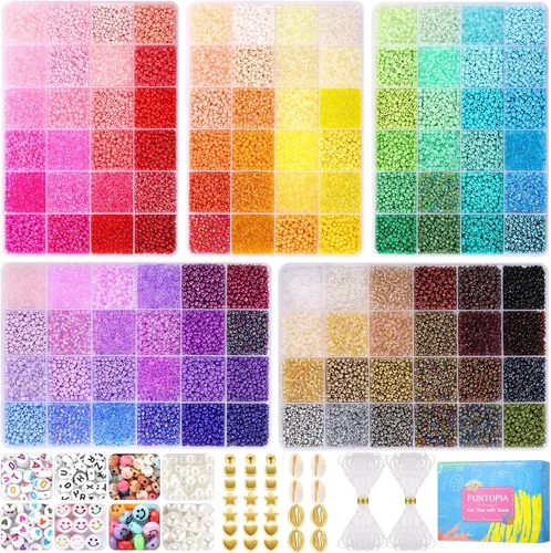 Miniatura 8 de Funtopia 120 Colores Cuentas de Semillas de 2 mm para Hacer Joyas, 49000 Piezas de Cuentas de Vidrio Pequeñas para Pulseras, Kit de Pulseras