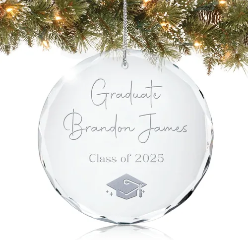Adorno de graduación personalizado de la clase de 2025 | Rápido 24 horas, grabado con láser, adornos de Navidad para árbol | Tapa de graduación