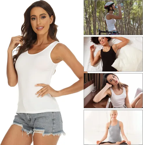 Miniatura 6 de BQTQ 5 camisetas básicas sin mangas para mujer, camisetas sin mangas para debajo de las camisas