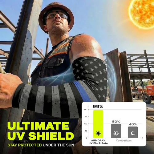 Miniatura 2 de ARMORAY Mangas de brazo para hombres y mujeres, protección solar UV, cubierta de tatuajes, manga deportiva para golf, correr, fútbol Bandera